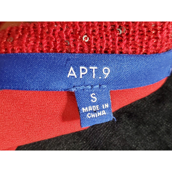 Apt. 9 Womens Red Sparkly Sequin Long Sleeve Crew Neck Sweater Size Small - Picture 9 of 11